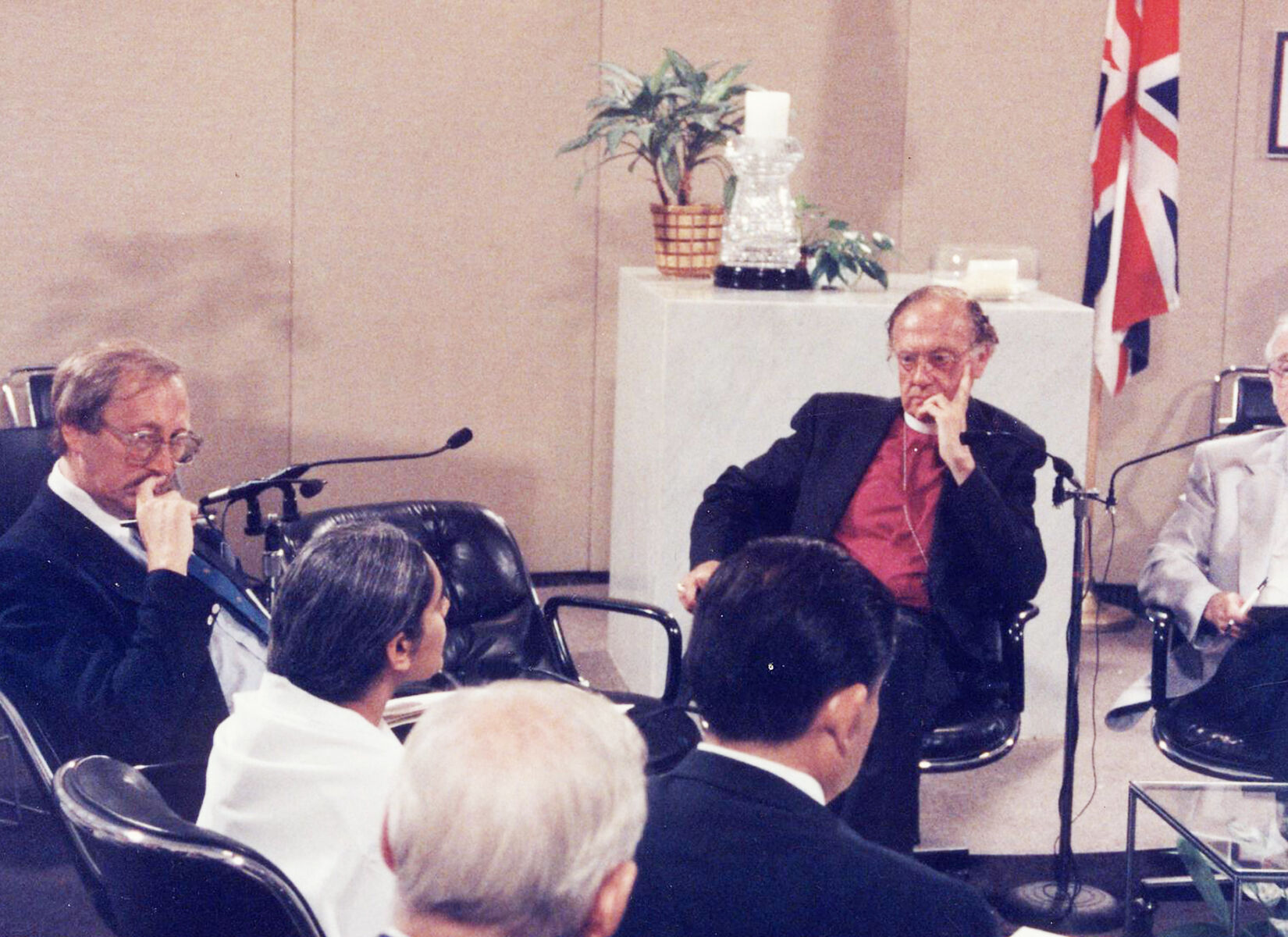With Dr Robert Runcie, Archbishop of Canterbury, Thanksgiving Square, Texas, 1990