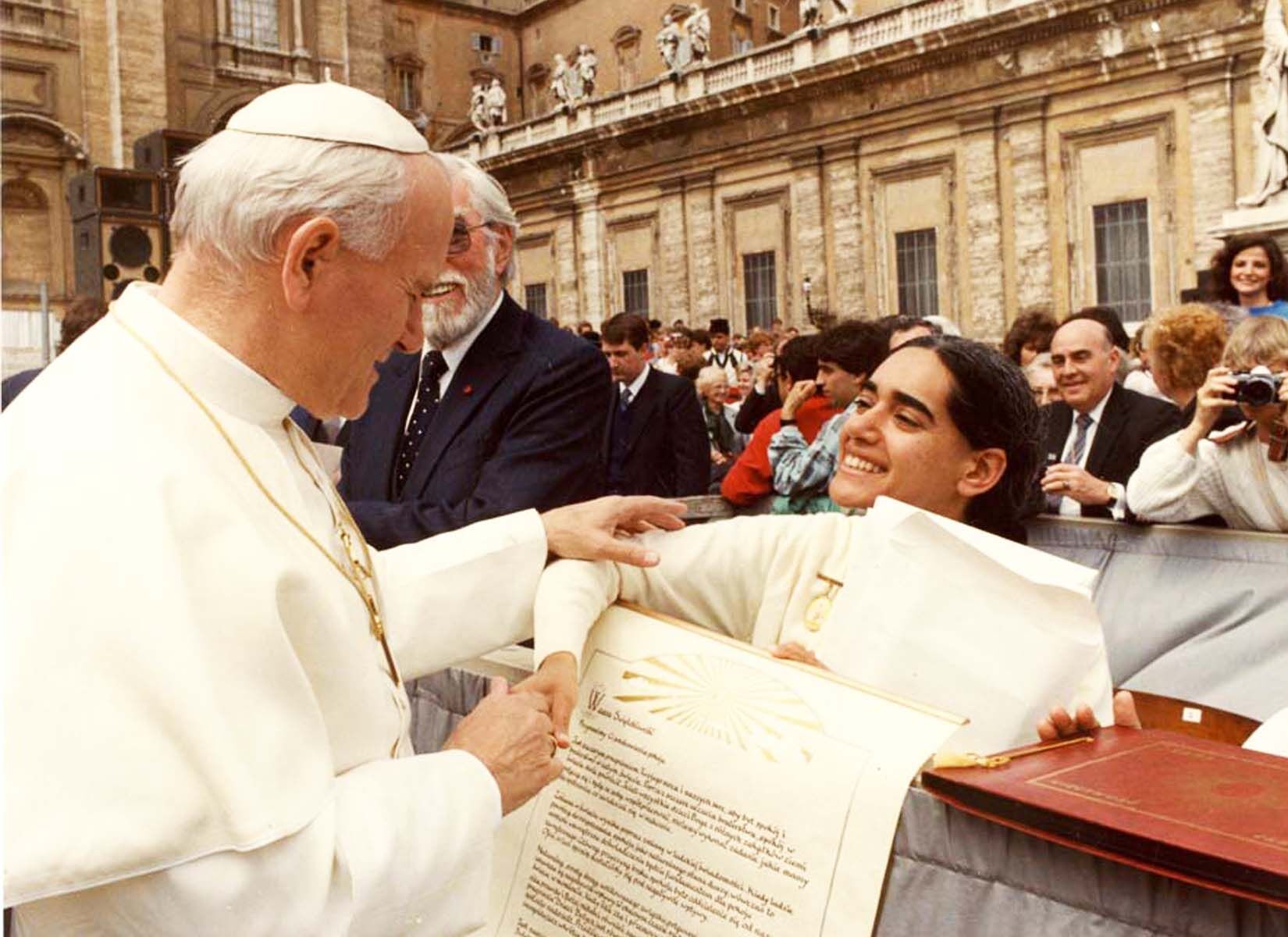 With Pope John Paul II, 1985