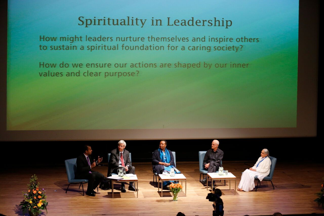 3rd SoH Forum 2017: Sr Jayanti participating in a panel on the topic of “Spiritual Leadership - How might leaders nurture themselves and inspire others to sustain a spiritual foundation for a caring society?” Facilitated by Kurian Thomas, the Fetzer Institute. Presenters: HE Ambassador Philip McDonagh, Lungelwa Nothemba Makgoba, Dr William Vendley and Sister Jayanti.